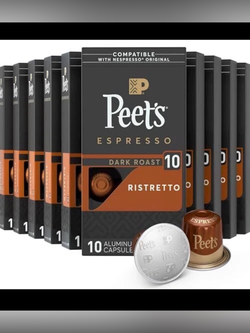 Peet's Coffee, Dark Roast Espresso Pods, Ristretto Intensity 10, 100 Count.